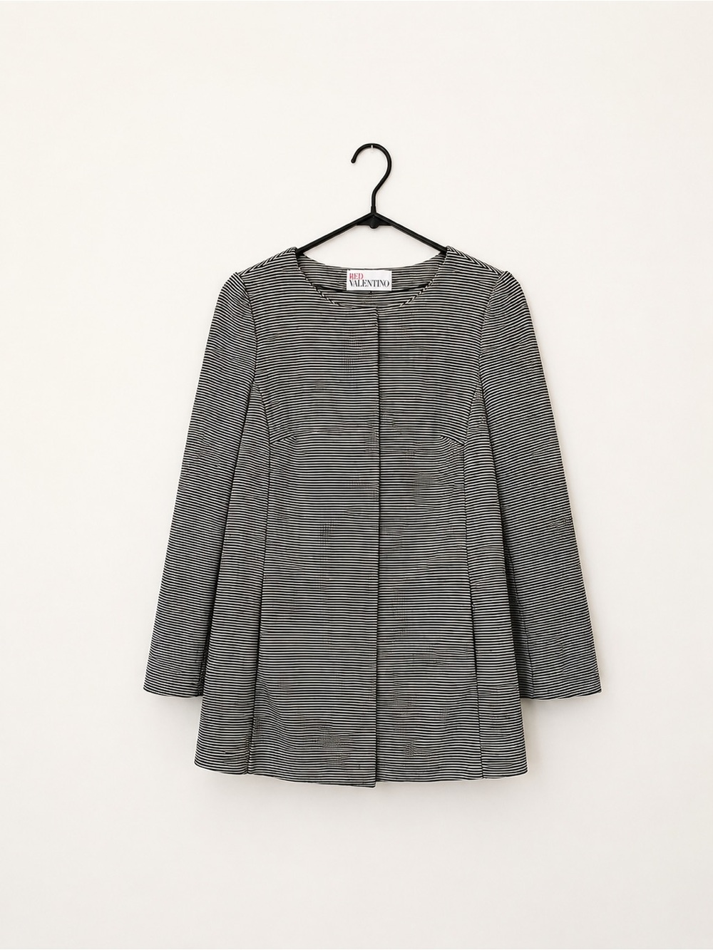 RED Valentino Black and White Striped Longline Blazer Jacket